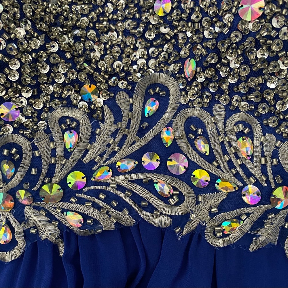 Beaded Blue Strapless Full-Length Prom Dress - Picture 5 of 11